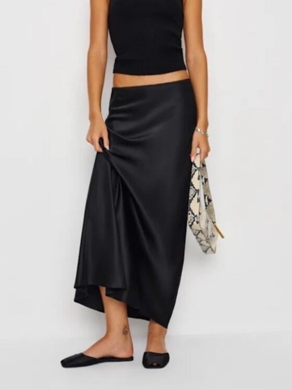 NWT Reformation Layla Satin Maxi Skirt Black 12